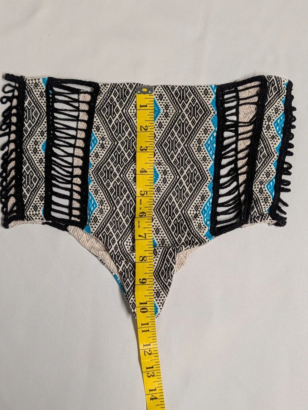 acacia swimwear Black & White Geometric Bikini Bottom with Teal Accents Size S